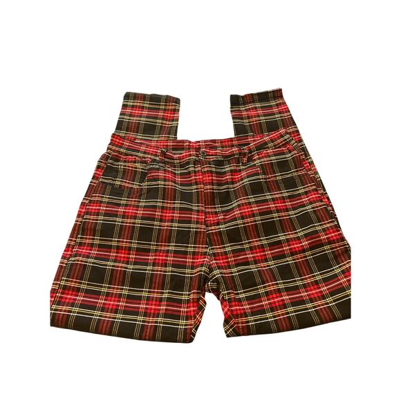 GUC Women's Red/Black Plaid Stretchy Pants Pockets Size 42 (Waist 36") - Picture 2 of 4